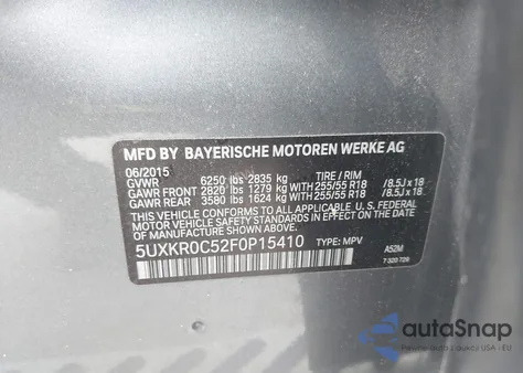 2015 BMW X5 xDrive35I из США, поврежденный, VIN 5UXKR0C52F0P15410